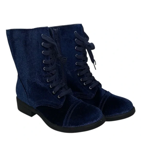 Arizona Jean Co Julie Booties Blue Velvet Lace Up Memory Foam Combat Boots Sz 10 - Picture 2 of 11